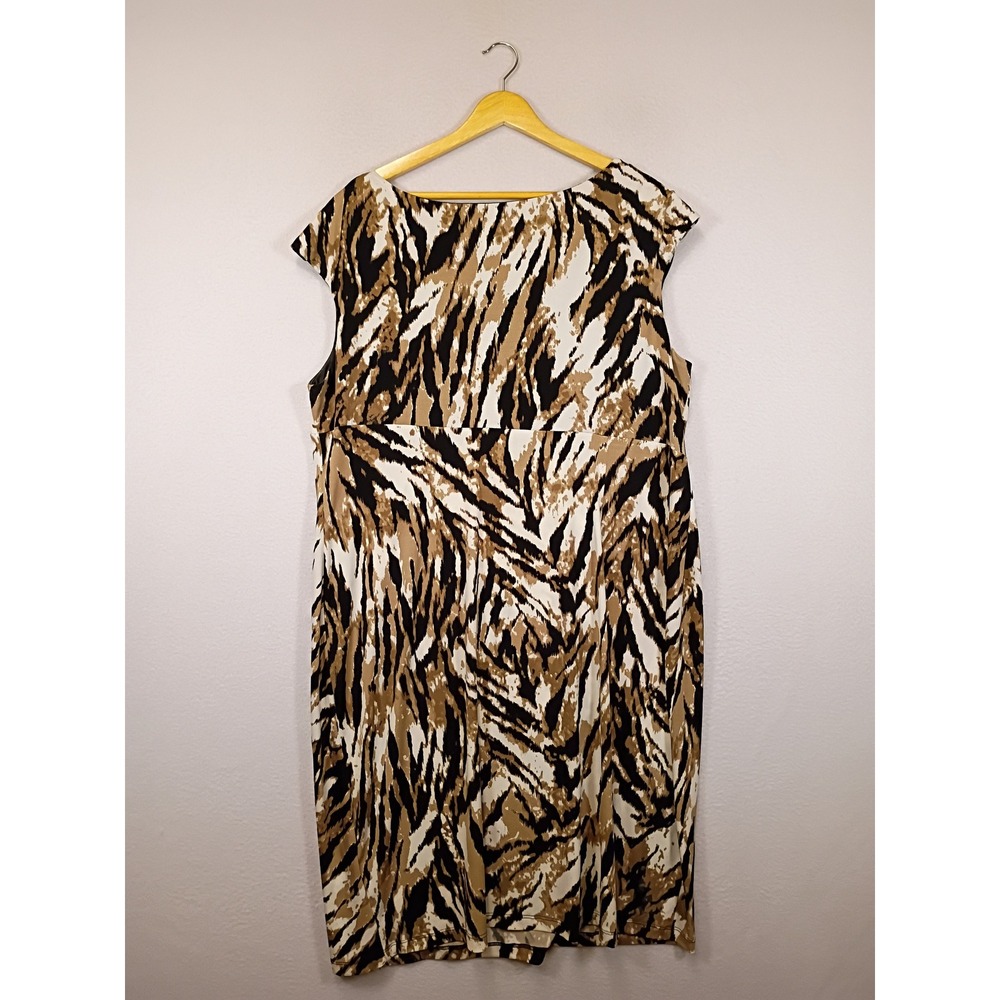 Safari Chic Connected Woman 18W Brown Animal Print Ruched Sheath Dress - Picture 2 of 9